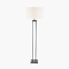 Langston Matt Black Metal Column Floor Lamp Base with Lino 45cm White Self Lined Linen Cylinder Lampshade