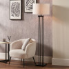 Langston Matt Black Metal Column Floor Lamp Base with Lino 45cm White Self Lined Linen Cylinder Lampshade