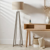 Whitby Grey Wash Wood Tapered 4 Post Floor Lamp Base with Edward 45cm Natural Linen Cylinder Lampshade