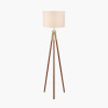 Vali Gold Metal and Brown Wood Grain Tripod Floor Lamp