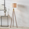 Vali Gold Metal and Brown Wood Grain Tripod Floor Lamp