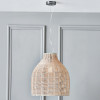 Caswell Natural Rattan Cloche Pendant with Brushed Chrome Ceiling Fitting E27