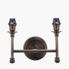 Piero Antique Bronze Metal Double Wall Light with Pelham 15cm Grey Handloom Tapered Lemon Clip Lampshades