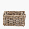 Tobs S/3 Grey Kubu Rattan Rectangular Storage Baskets with Inset Handles