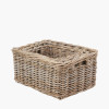 Tobs S/3 Grey Kubu Rattan Rectangular Storage Baskets with Inset Handles