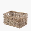 Tobs S/3 Grey Kubu Rattan Rectangular Storage Baskets with Inset Handles