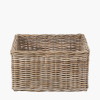 Tobs S/2 Grey Kubu Rattan Rectangular Storage Baskets with Inset Handles