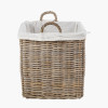 Tobs S/2 Grey Kubu Rattan Lined Square Log Baskets