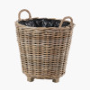 Tobs Indoor Outdoor Grey Kubu Rattan Round Basket Planter with Handles