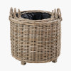 Tobs S/3 Indoor Outdoor Grey Kubu Rattan Round Basket Planters with Handles