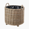 Tobs S/3 Indoor Outdoor Grey Kubu Rattan Round Basket Planters with Handles