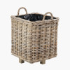 Tobs S/3 Indoor Outdoor Grey Kubu Rattan Square Basket Planters with Handles