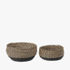 S/2 Seagrass Natural and Black Round Baskets