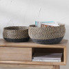 S/2 Seagrass Natural and Black Round Baskets