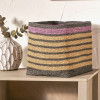 Seagrass Natural, Grey and Lilac Stripe Square Basket