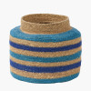 Seagrass Natural, Blue and Turquoise Stripe Round Basket