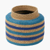 Seagrass Natural, Blue and Turquoise Stripe Round Basket