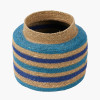 Seagrass Natural, Blue and Turquoise Stripe Round Basket