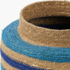 Seagrass Natural, Blue and Turquoise Stripe Round Basket