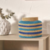 Seagrass Natural, Blue and Turquoise Stripe Round Basket