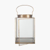 Antique Brass Metal and Glass Square Lantern Small