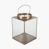 Antique Brass Metal and Glass Square Lantern Small