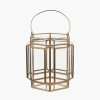 Shiny Brass Metal and Glass Hexagon Wide Lantern