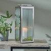 Silver Metal and Ribbed Glass Lantern Small