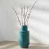 Sidra Aquamarine Stoneware Etch Detail Vase