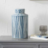 Samara Blue and White Ceramic Aztec Design Lidded Ginger Jar