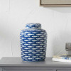 Schoal Blue and White Ceramic Fish Detail Lidded Ginger Jar