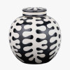 Elkorn Black and White Ceramic Coral Design Lidded Ginger Jar