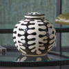 Elkorn Black and White Ceramic Coral Design Lidded Ginger Jar