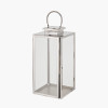 Silver Stainless Steel and Glass Large Rectangular Lantern