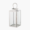 Silver Stainless Steel and Glass Medium Rectangular Lantern