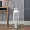 Silver Stainless Steel and Glass Medium Tall Lantern