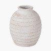 White Wash Fibrestone  Decorative Ribbed Vase