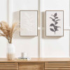 S/2 Natural and Black Leaf Print Canvases with Natural Frames