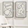 S/2 Black Squiggle Print Canvases with Black Frames