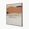 White and Terracotta Abstract Square Canvas with Oak Effect Frame