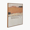 White and Terracotta Abstract Square Canvas with Oak Effect Frame