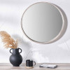 Grey Oak Wood Veneer Slim Frame Round Wall Mirror