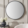 Black Wood Veneer and Mirrored Glass Round Wall Mirror