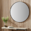 Black Metal Slim Frame Round Wall Mirror Large