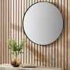 Black Metal Slim Frame Round Wall Mirror Small