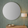 Brushed Silver Metal Slim Frame Round Wall Mirror Large