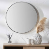 Brushed Silver Metal Slim Frame Round Wall Mirror Medium