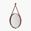 Vintage Brown Leather Frame Round Wall Mirror