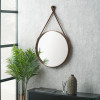 Vintage Brown Leather Frame Round Wall Mirror