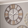 Natural Wood and Antique Grey Metal Round Wall Clock Large
